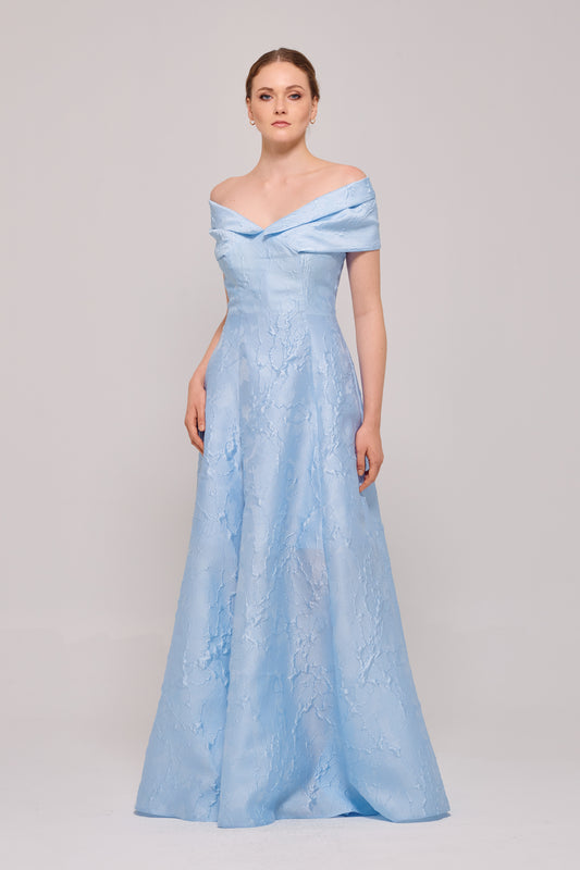 Light Blue Metallic Jacquard Midi Strapless Dress – John Paul Ataker