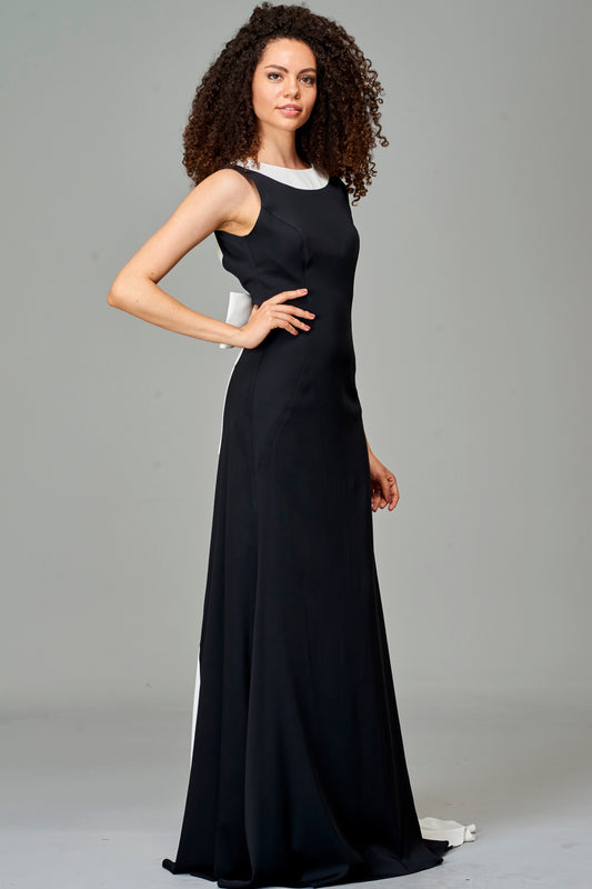 Open Back Detailed Stretch Satin Viscose Long Dress