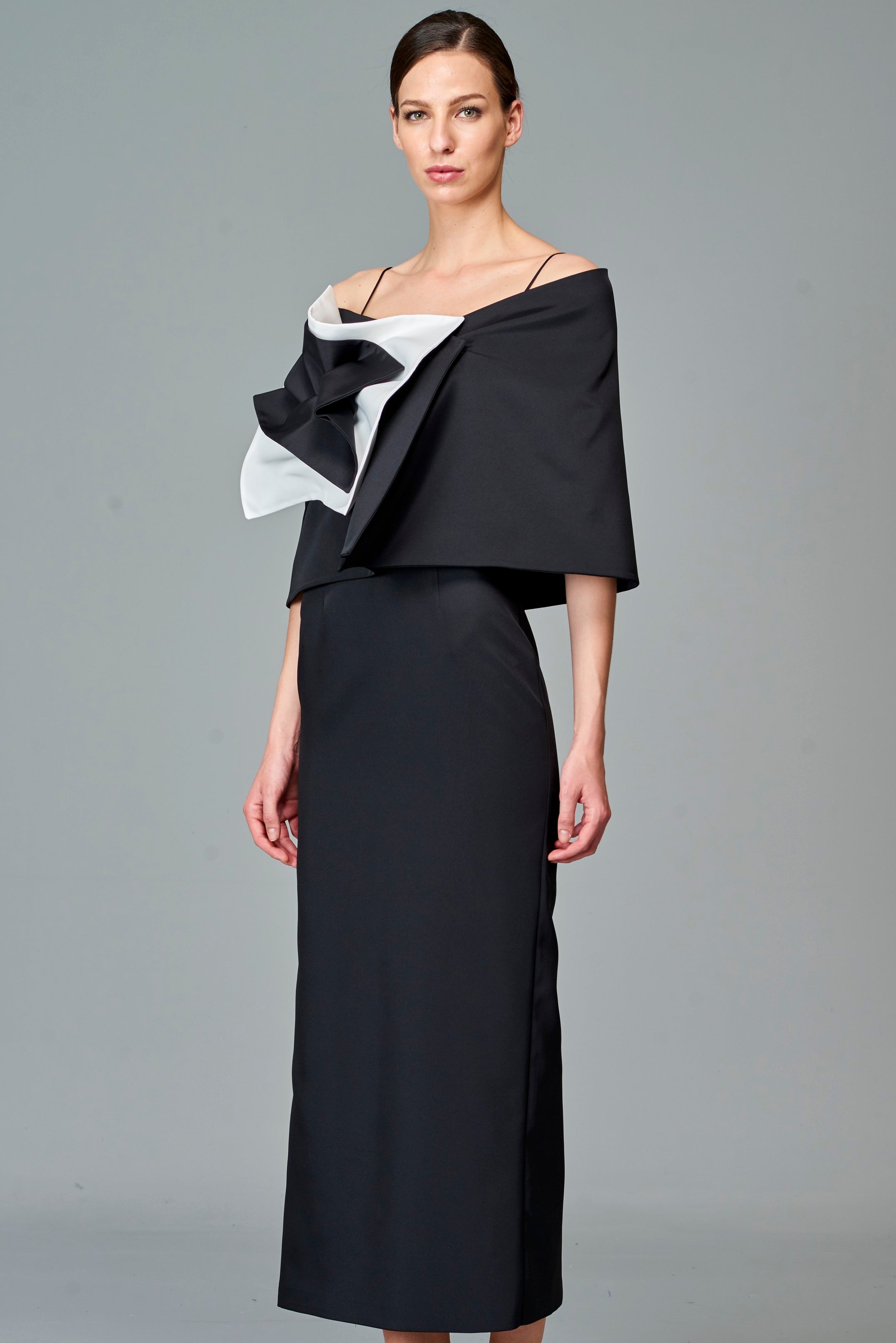 Fitted Long Dress with Off-The-Shoulder Bolero – John Paul Ataker