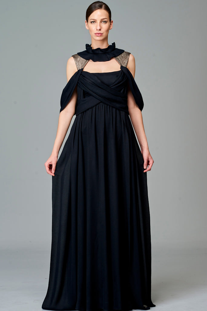 Draped Viscose and Jacquard Long Dress – John Paul Ataker