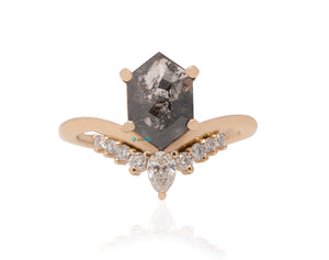 1.73 ct Salt and Pepper hexagon engagement ring - 14k 18K Yellow Gold - SevenCarat