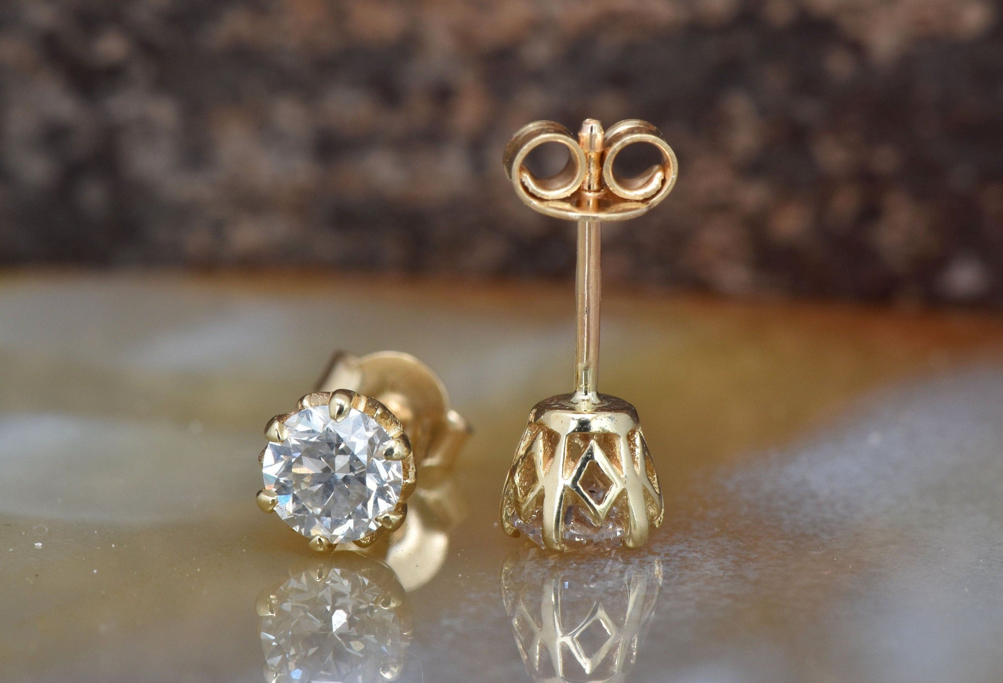 1 Carat Diamond Earrings Yellow Gold Earrings Diamond Stud