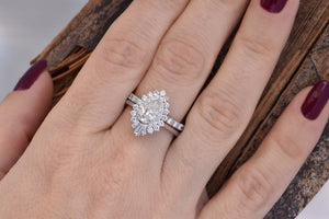  1.5 ct diamond ring-Dainty Twig Engagement Set-Baguette diamond ring-Vintage ring-Gold ring-Promise ring-Pear shaped 1.5 ct diamond ring 