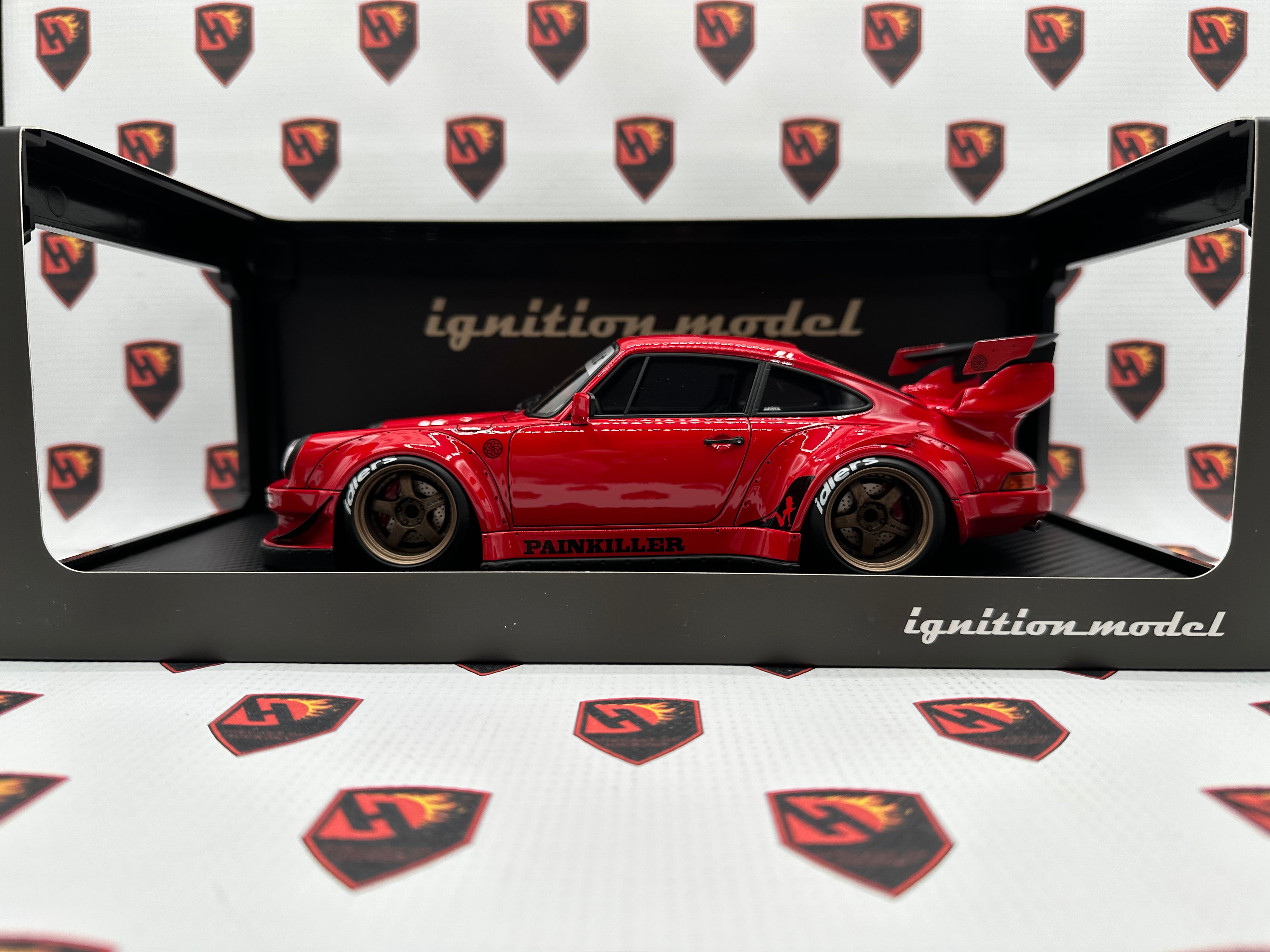 IGNITION MODEL RAUH-WELT BEGRIFF “PAINKILLER” RWB PORSCHE 1/18 DIECAST #930 GLOSS RED WITH BRONZE WORK MEISTER WHEELS
