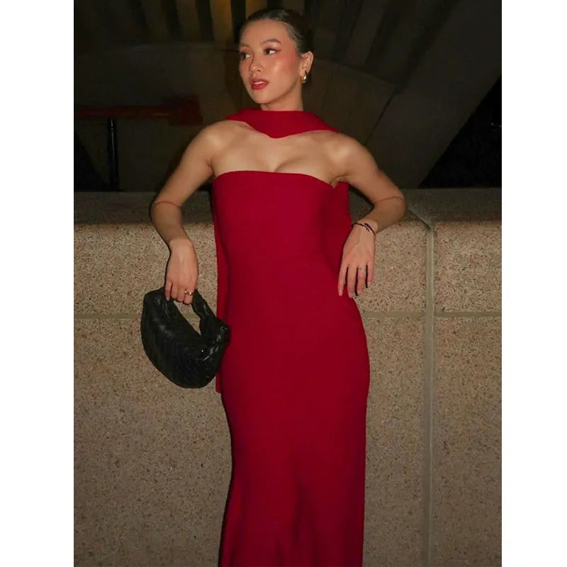 Mid-Length Breast-Wrapped Long Shawl Dress