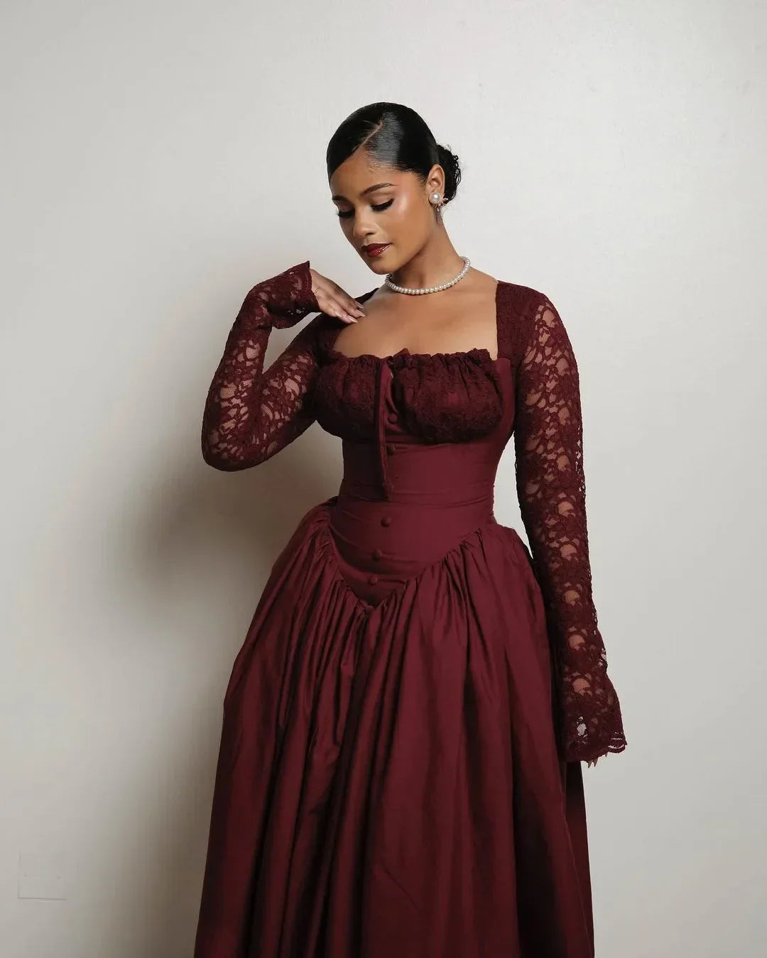 Lace Full Sleeve High Waist Dress