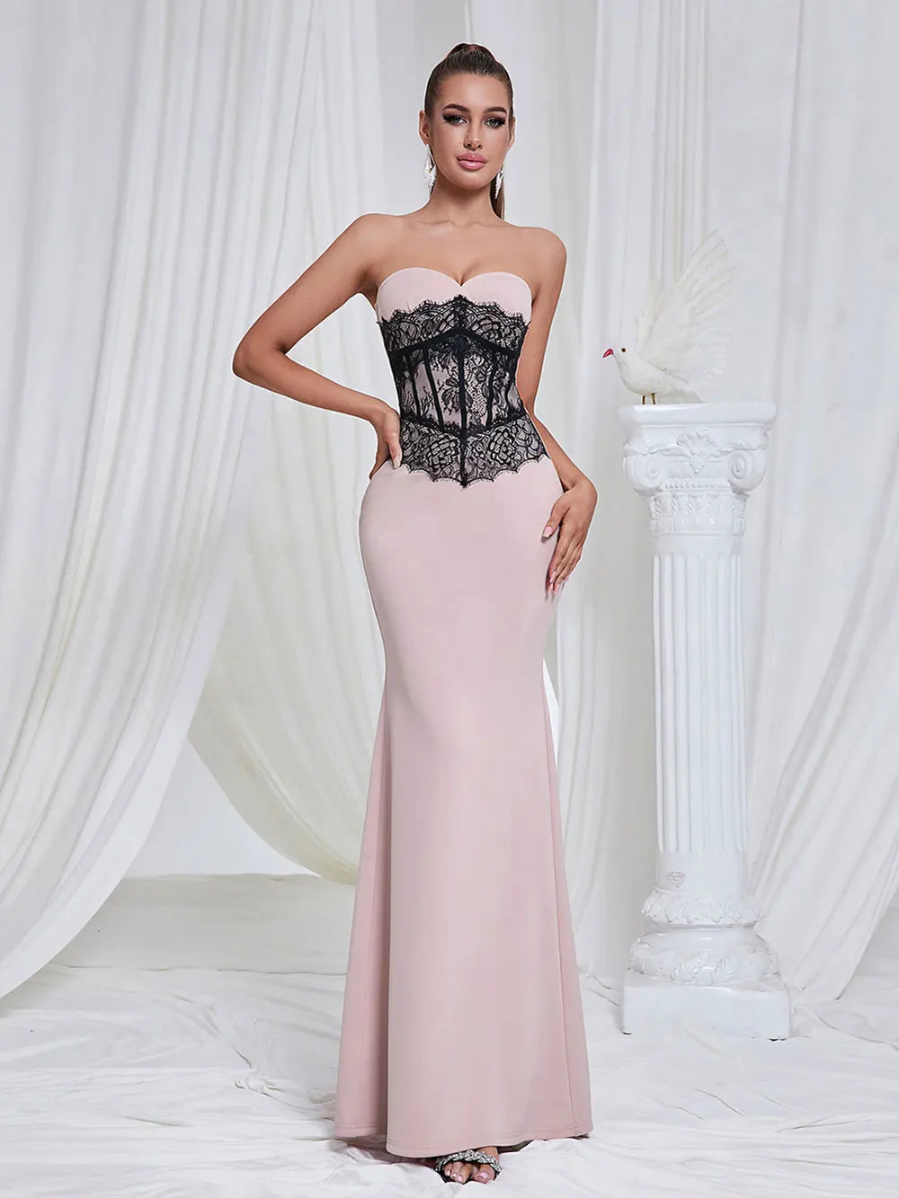 Lace Patchwork Off Shoulder Long Dress