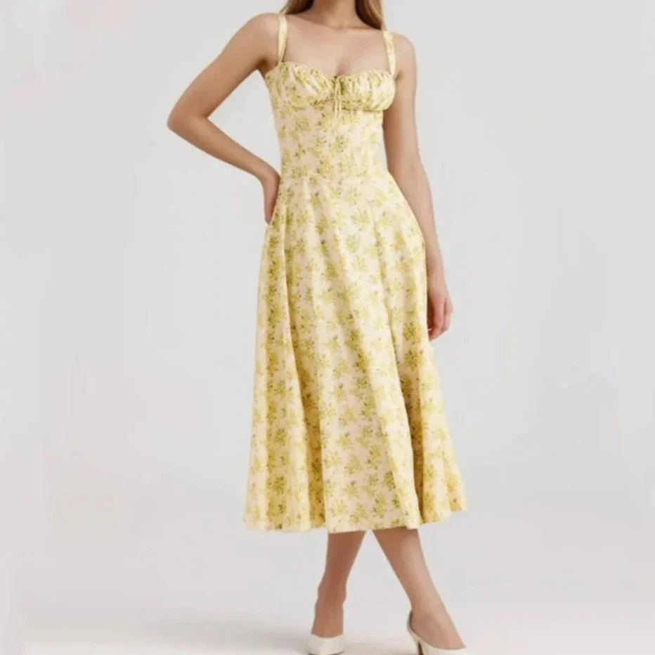 Floral Tie-Up Frill Midi Dress