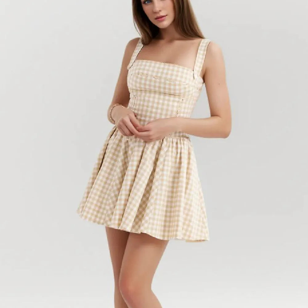 Cross Ribbon Folds Hem Ball Gown Swing Mini Dress