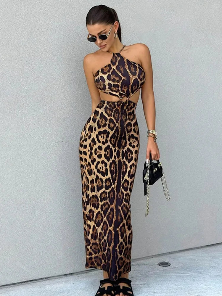 Leopard Print Maxi Dress with Cutout Detail