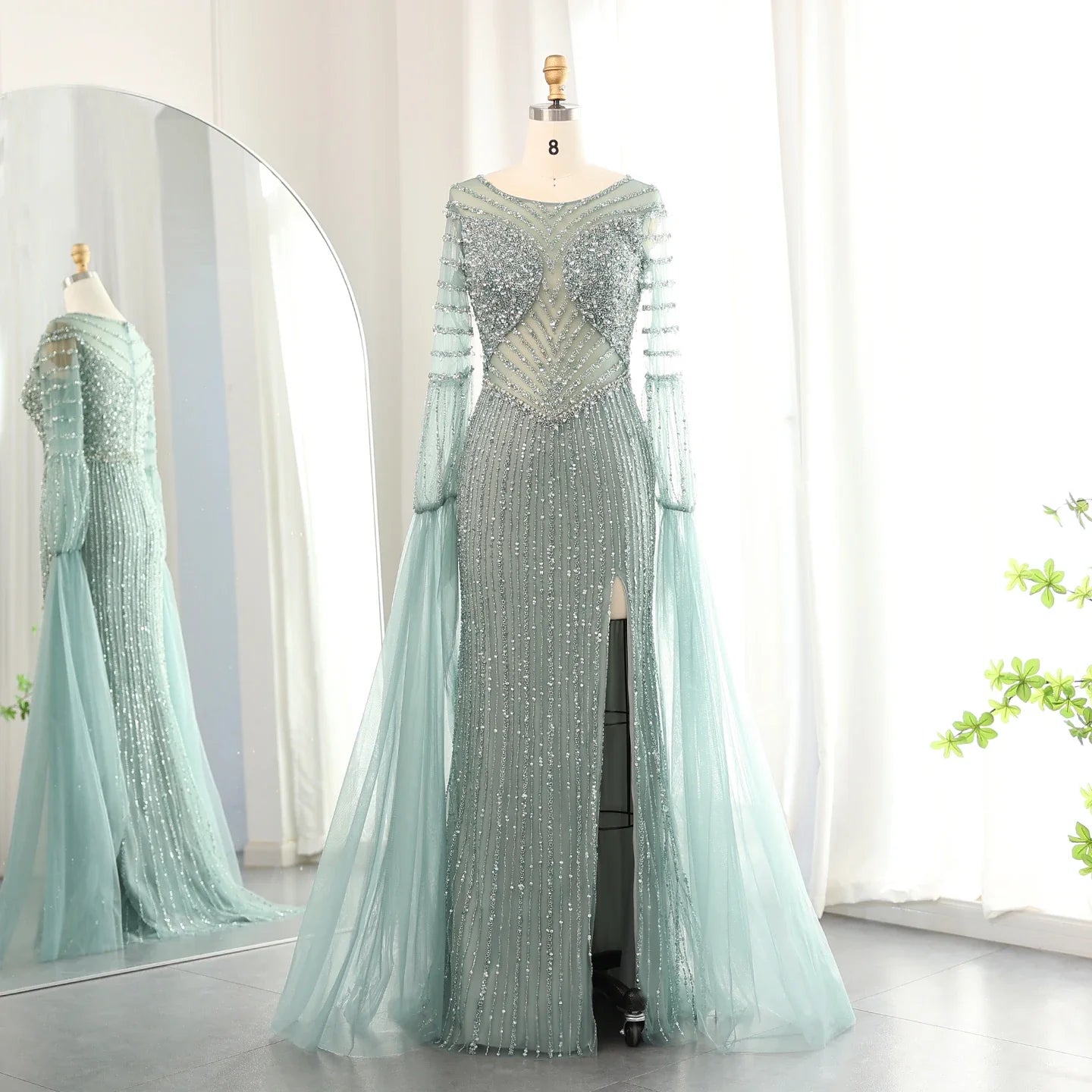 Lilac Mermaid Evening Gown with Cape Sleeves