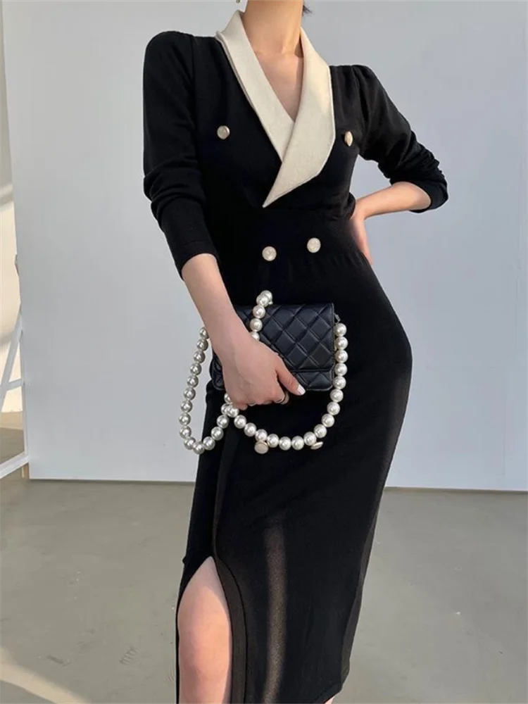 Black Contrast Bodycon Knitted Dress