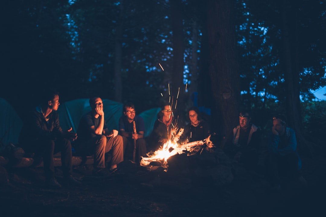 Nighttime campfire in woods