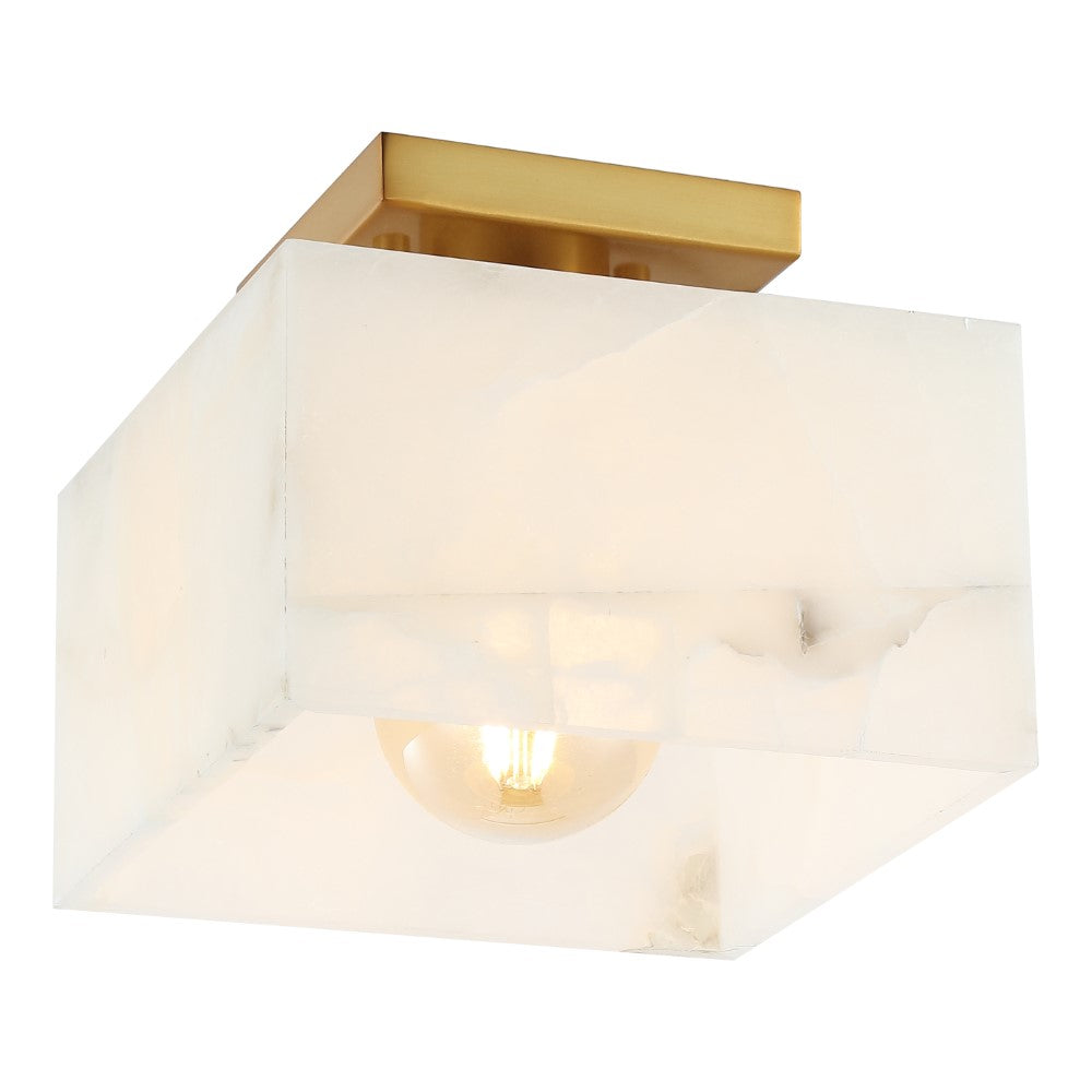 Glow 8" 1-Light Modern Contemporary Alabaster/Iron Square LED Semi Flush Mount