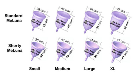 todas las dimensiones y volumen de la copa menstrual meluna
