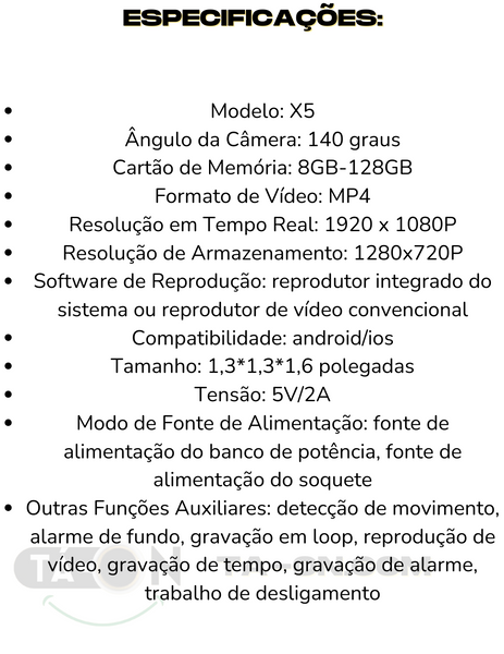 Mini Câmera WiFi 1080P HD Com Visão Noturna