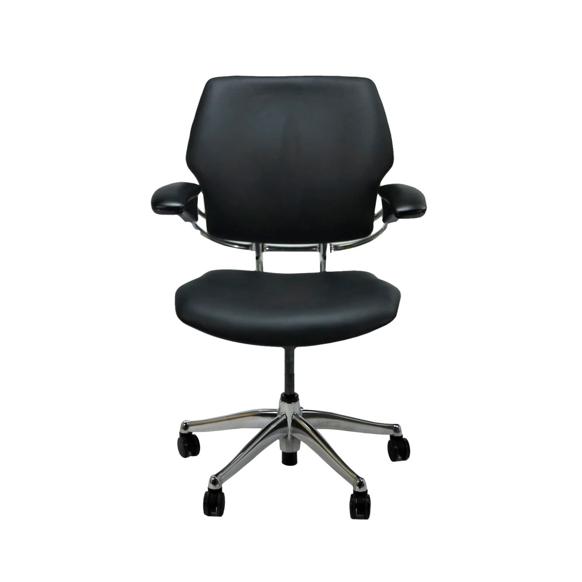 humanscale freedom chair recovered in new black leather aluminium frames