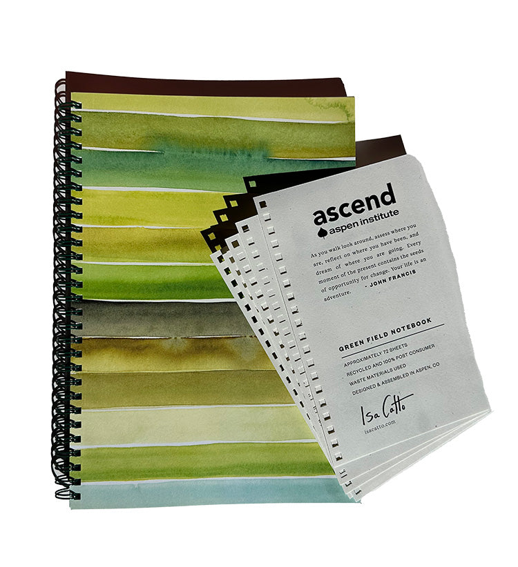 wire bound notebook with green striped cover and a stack of customized wrappers sitting on top