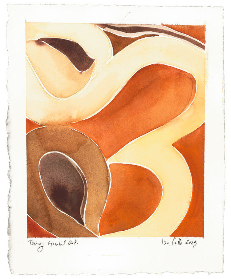 Abstract shapes watercolor painting in brown, orange and cream