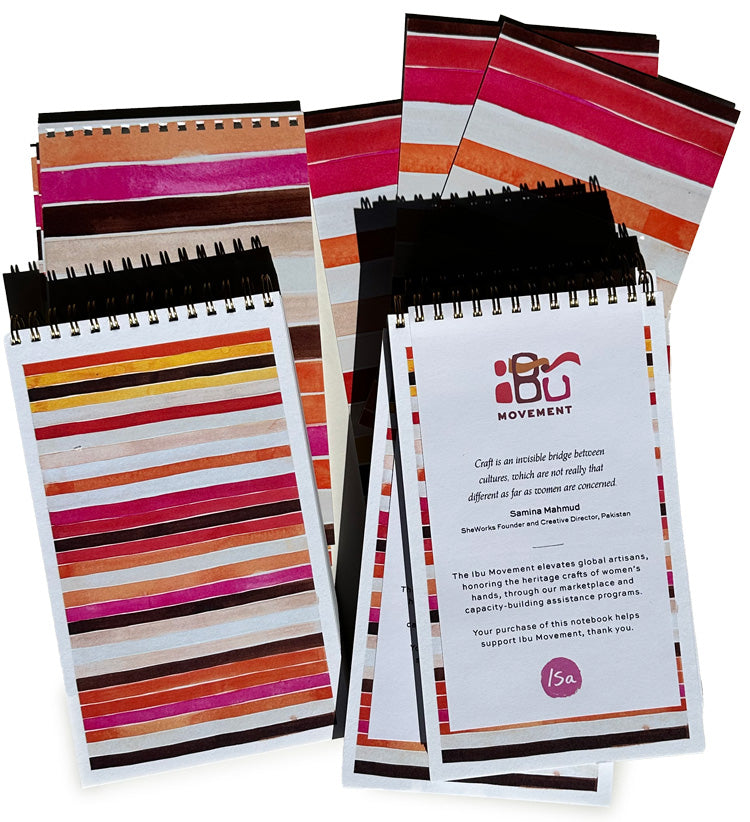 colorful striped steno sized notebooks with a custom cover sheet and marketing information on top