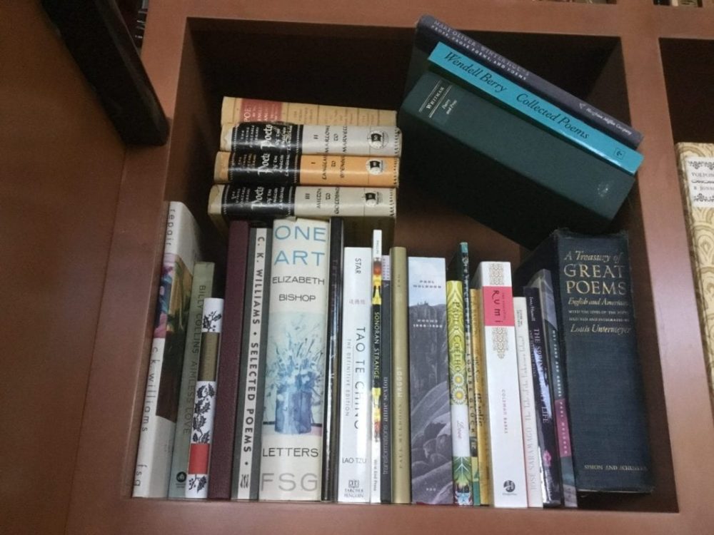 stack of books in a bookcase