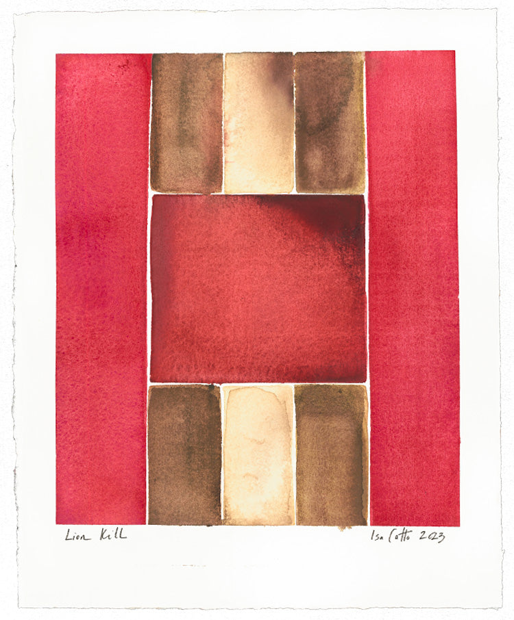 vertical striped red and brown original watercolor painting