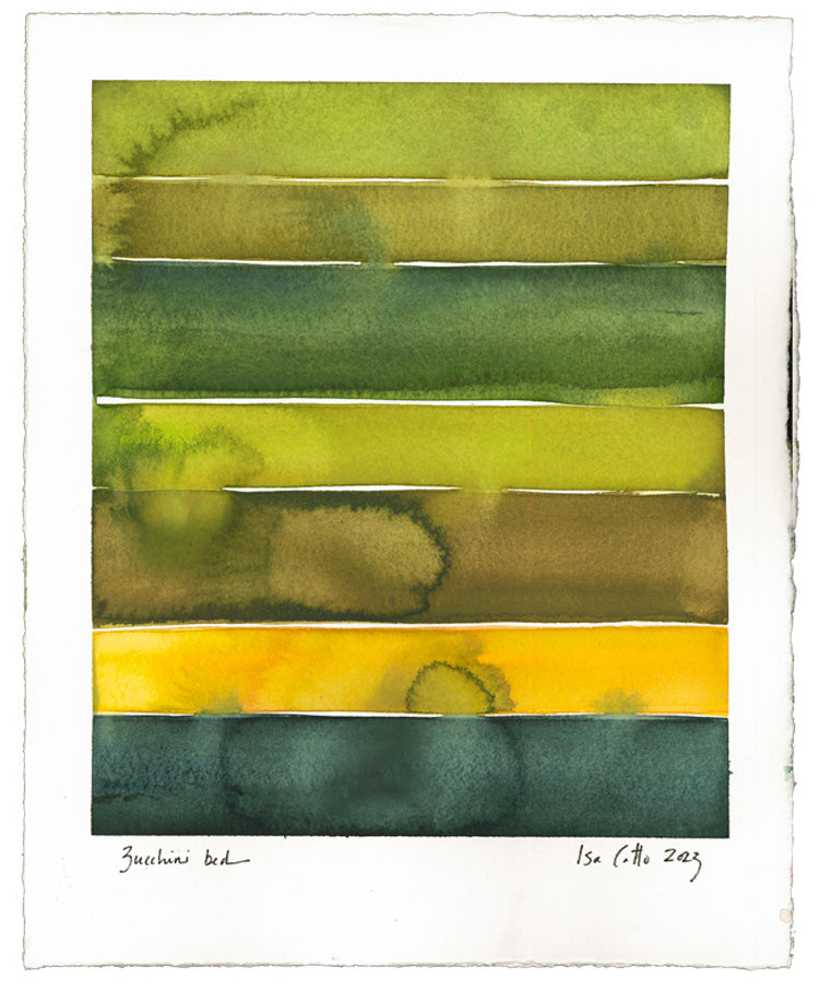 Green striped watercolor painting