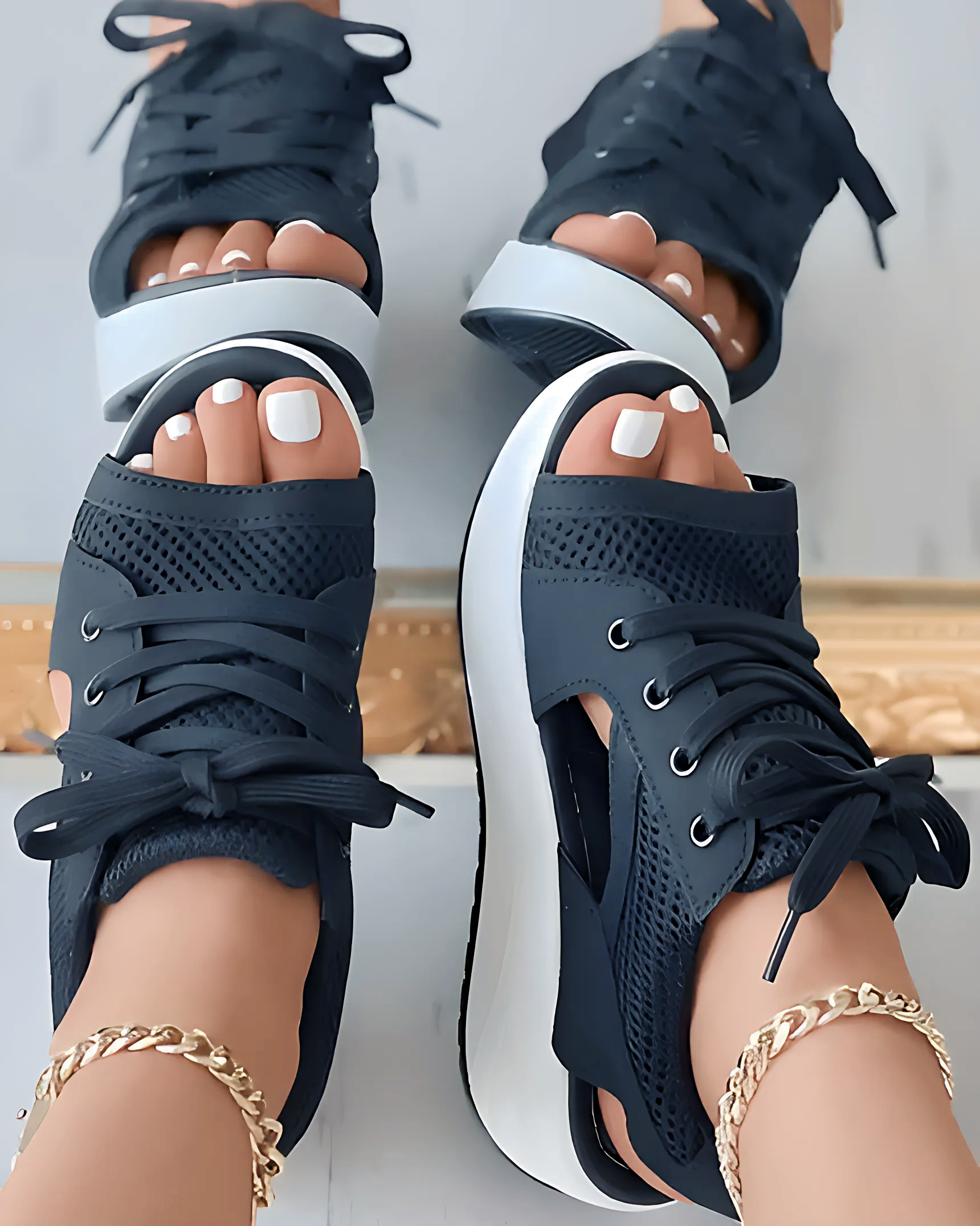 Cutout Lace-up Muffin Sandals