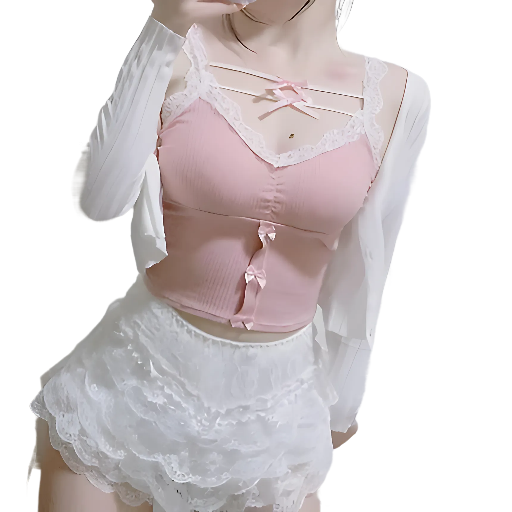 Lace Trim Pink Crop Top