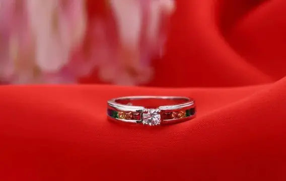 Colorful Cubic Zirconia Women's Engagement Ring