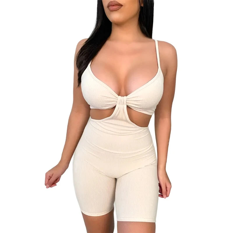 Hollow Out Spaghetti Strap Bodysuits