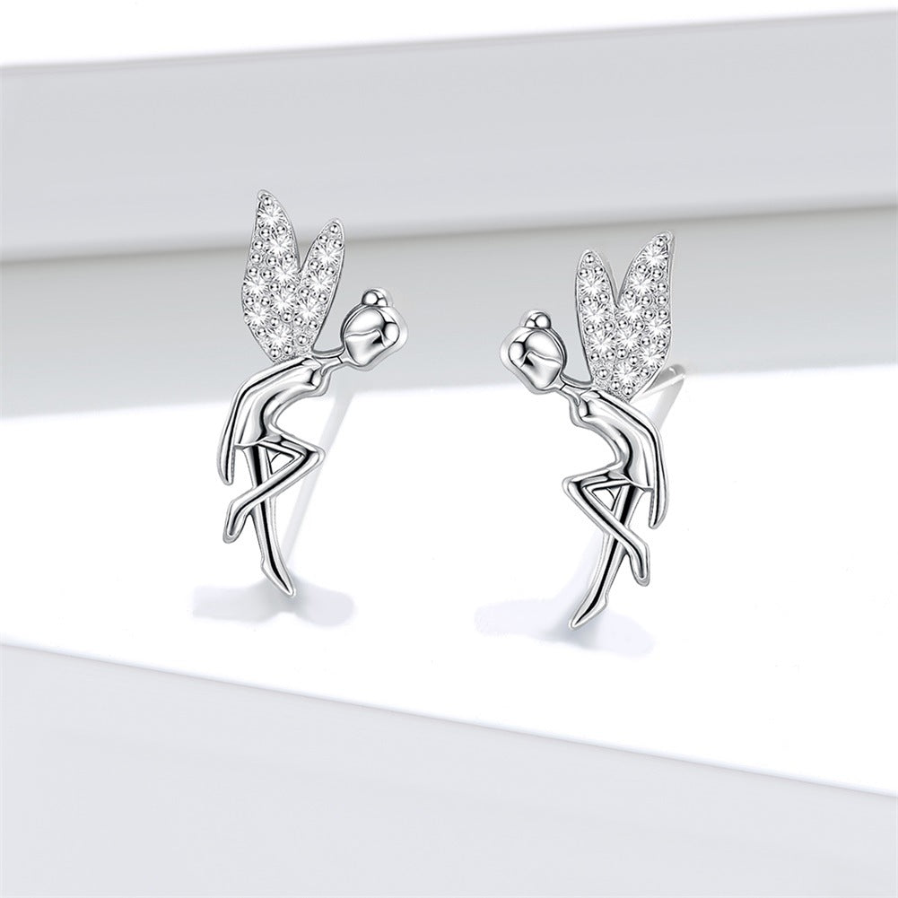 New Wings Girl Flower Fairy Stud Earrings