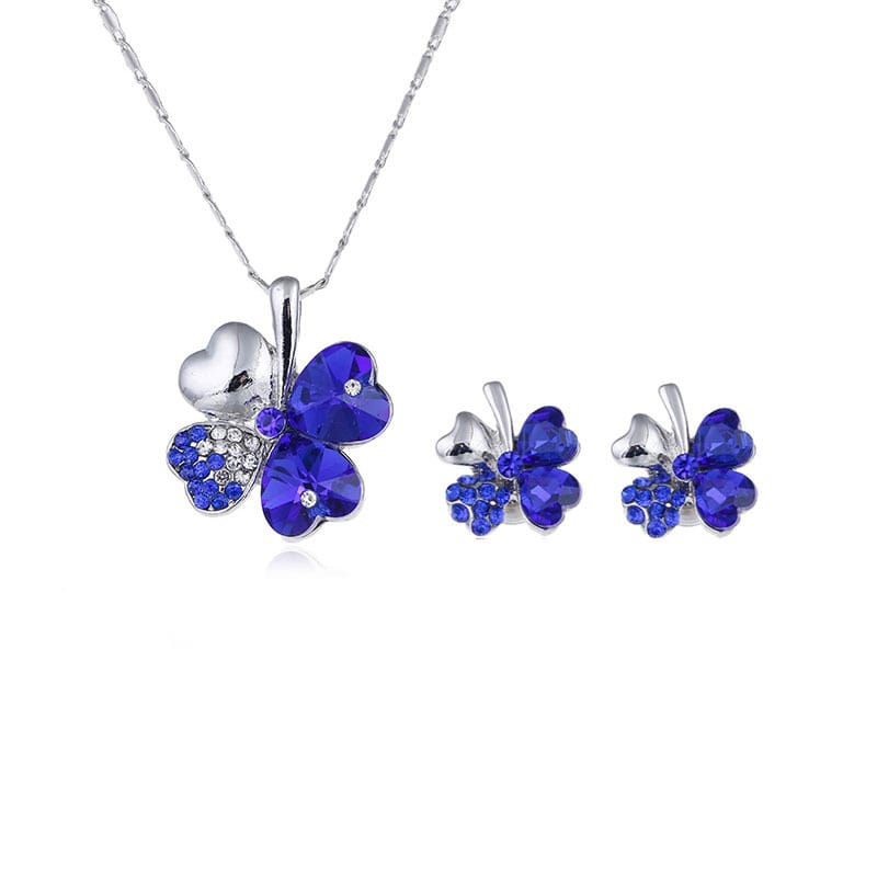 Four Leaf Clover Crystal Necklace & Earring Set for a Touch