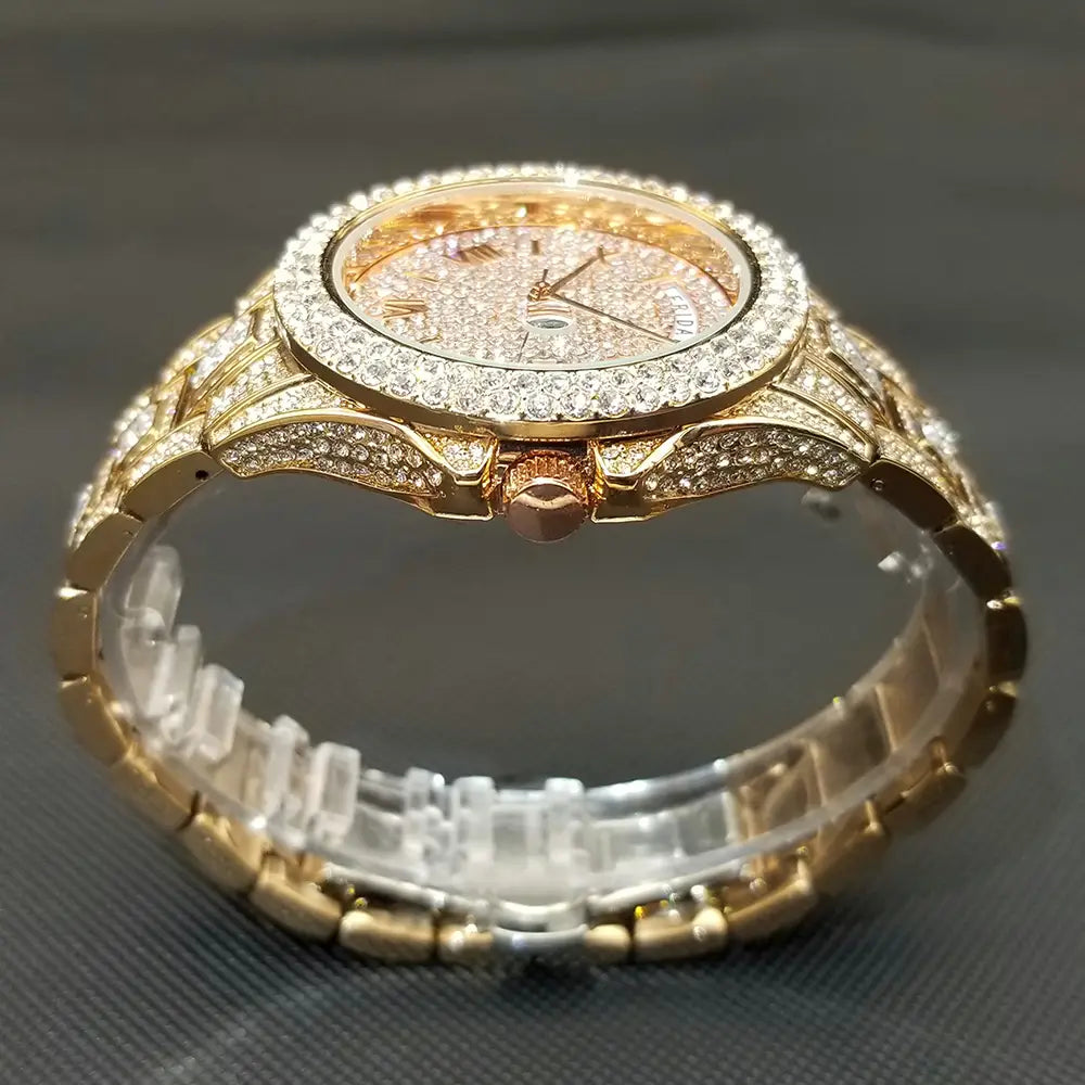 MISSFOX Iced Out Watch For Men Luxury Gold Full Diamond Mens