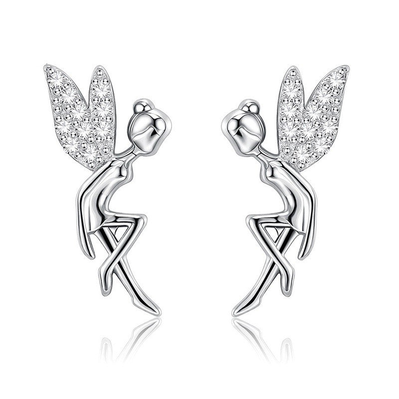 New Wings Girl Flower Fairy Stud Earrings