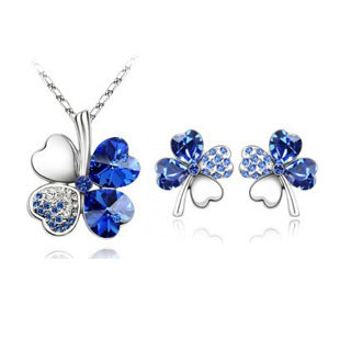 Four Leaf Clover Crystal Necklace & Earring Set for a Touch