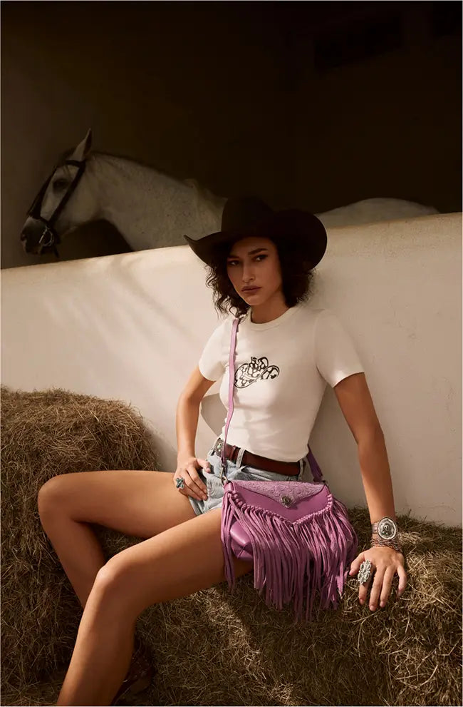 Wild West Fringe Leather Cross... 