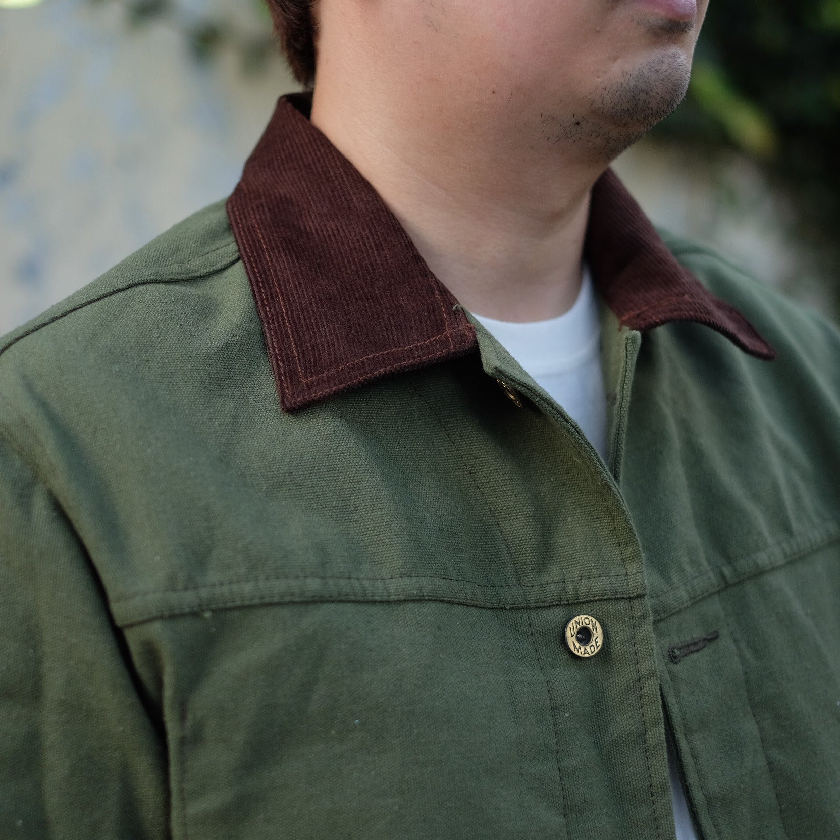 Cord Collar Canvas Work Jacket - Olive Green/Brown – Johnny's Wear