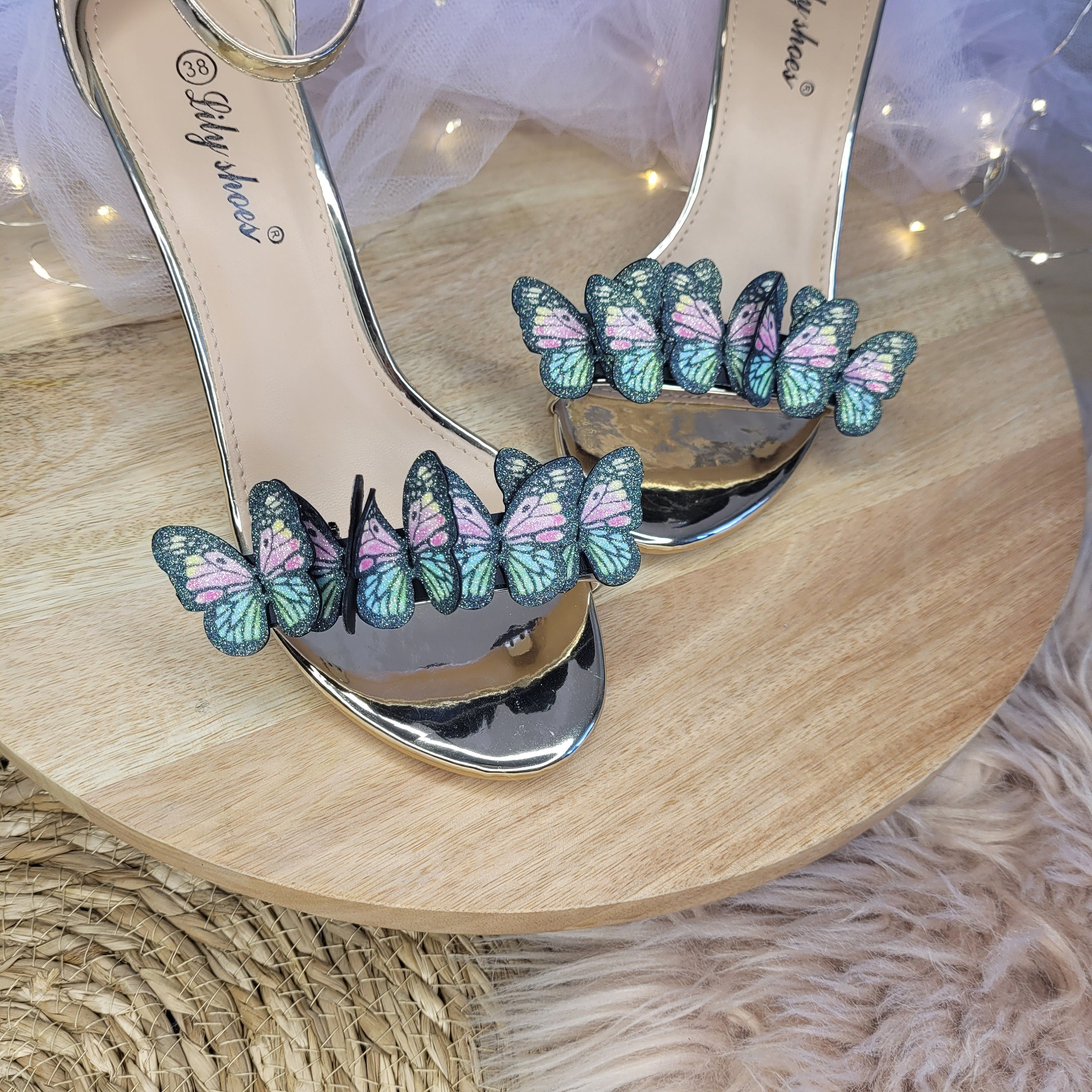 Rainbow Butterfly Shoe Clips, Glitter Butterflies, wedding shoe clips, –  ManiliaMoD
