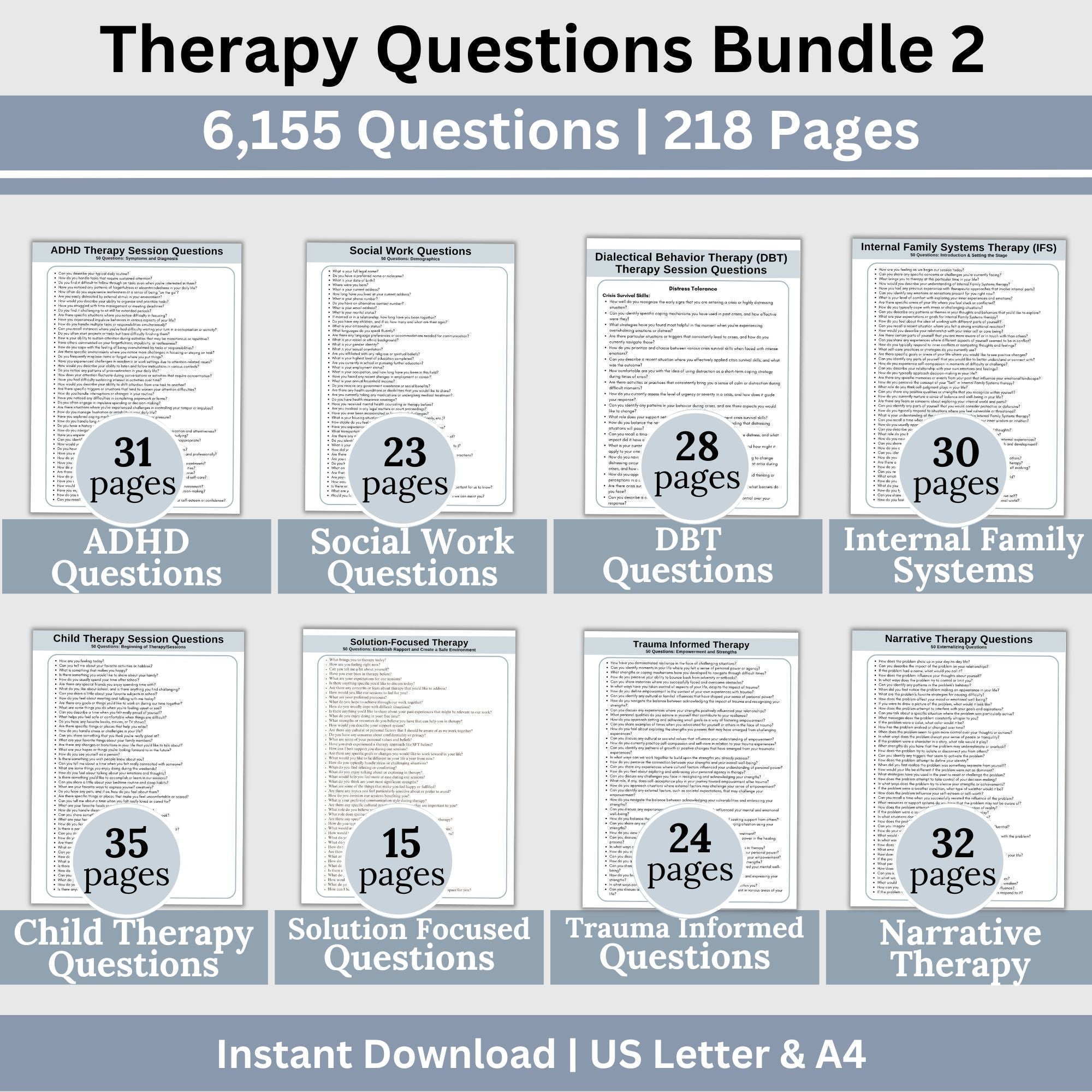 Therapy Questions Bundle: 6,155 Cheat Sheets for Enhanced Therapy Sessions