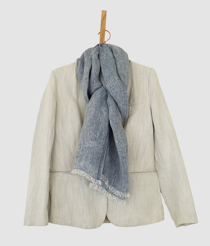 blue pure linen scarf