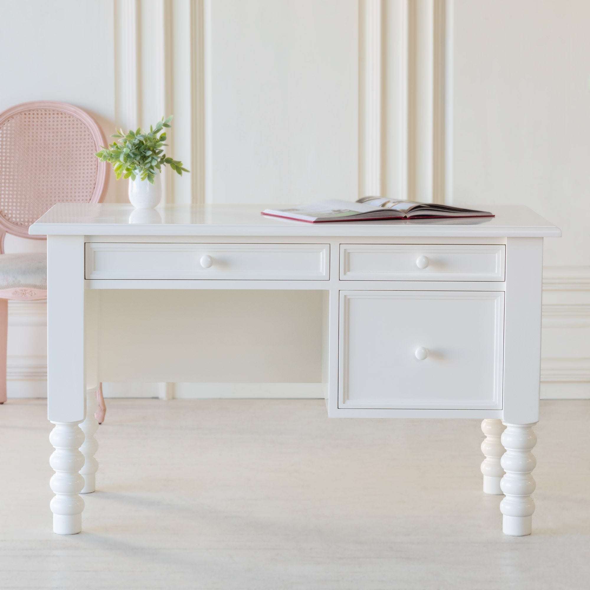 white spindle desk