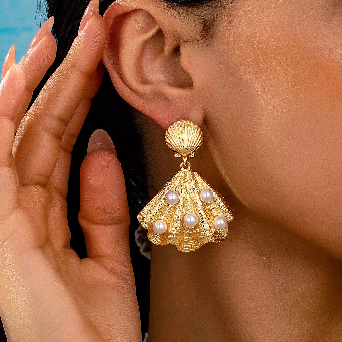 18K Gold-Plated Shell Pearl Drop Earrings