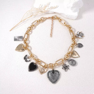 18K Gold-Plated Alloy Heart Charm Chain Statement Necklace - Ply Style
