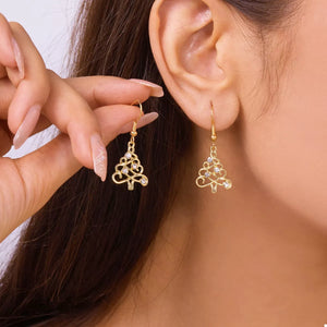 18K Gold-Plated Rhinestone Christmas Tree Dangle Earrings - Ply Style