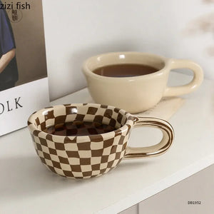 Checkered Ceramic Mug - Creme Cloud