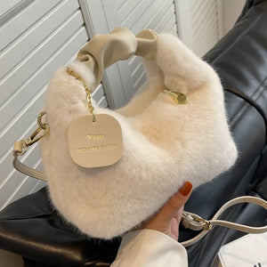 Half Moon Fur Handbag - Creme Cloud