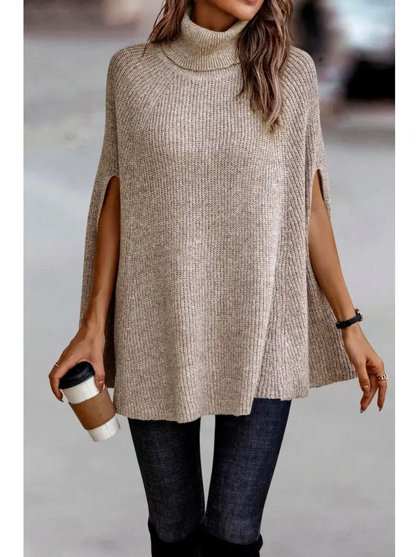 Solid turtleneck Chenille knit poncho sweater-sk2092