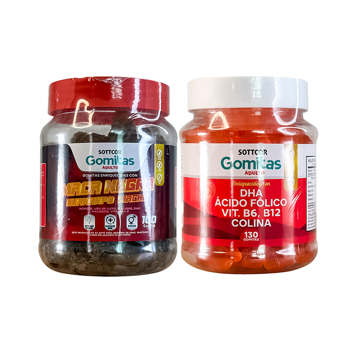 Gomitas con Maca Negra Sottcor 100 Gomitas|Gomitas con DHA Ácido Fólico Vit, B6, B12 Colina - Sottcor 130 Gomitas