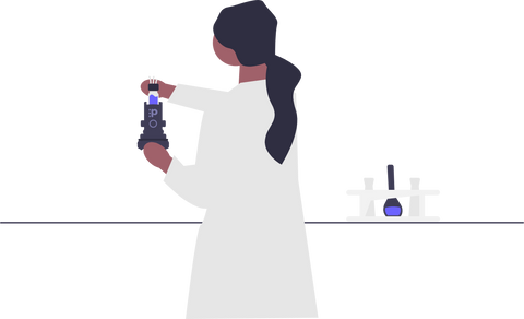 Illustration of a woman scientist holding a Pioreactor 